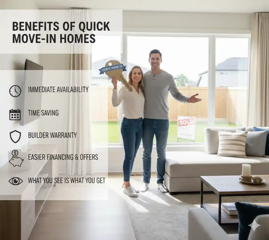 Discover the top benefits of quick move-in homes, including immediate availability, time savings, builder warranty, easier financing, and seeing exactly what you get. Your dream home is ready now!