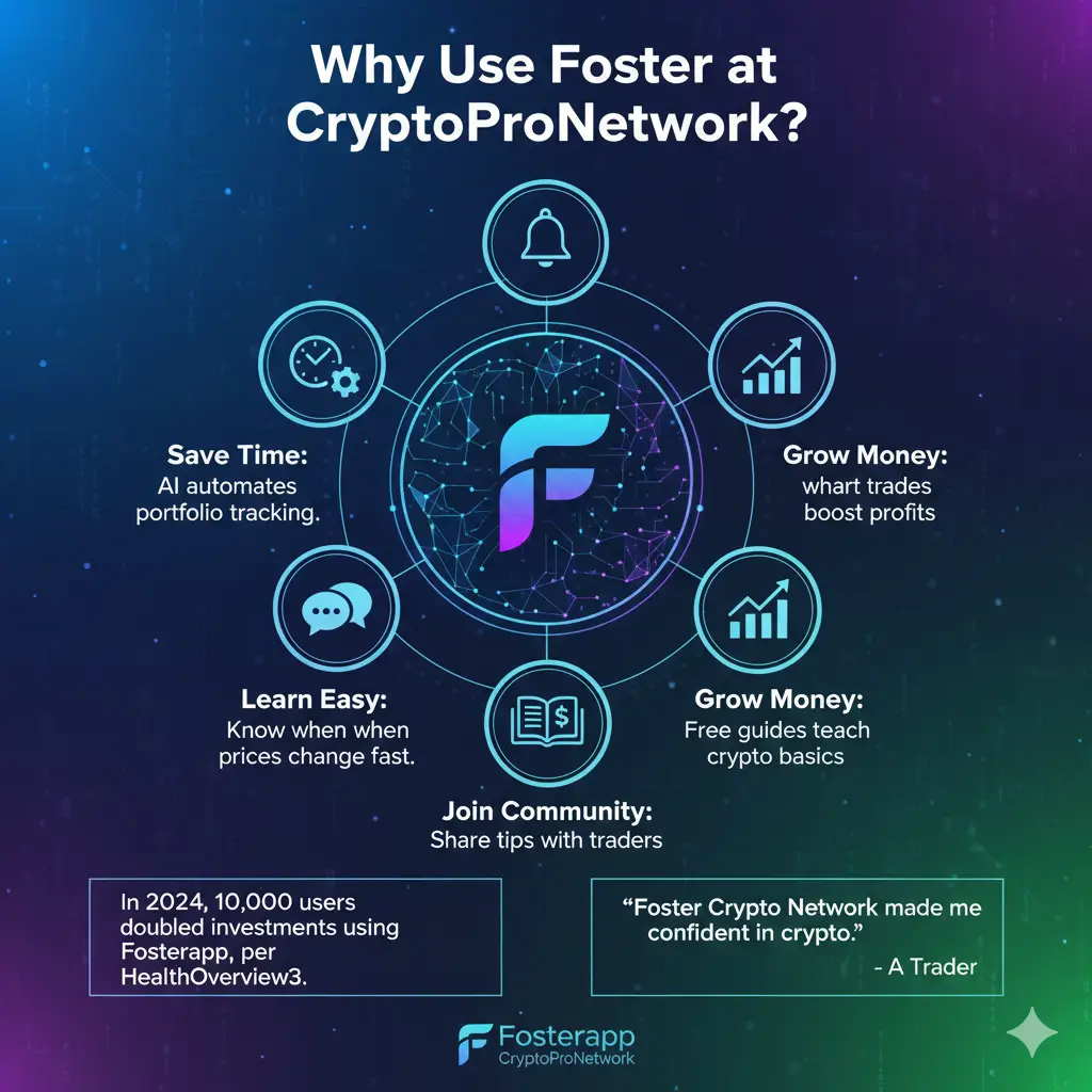 Enhance your crypto trading with Foster at CryptoProNetwork. Discover how AI tracking, real-time alerts, easy learning guides, and a vibrant community help you save time, make smarter trades, and grow your money.