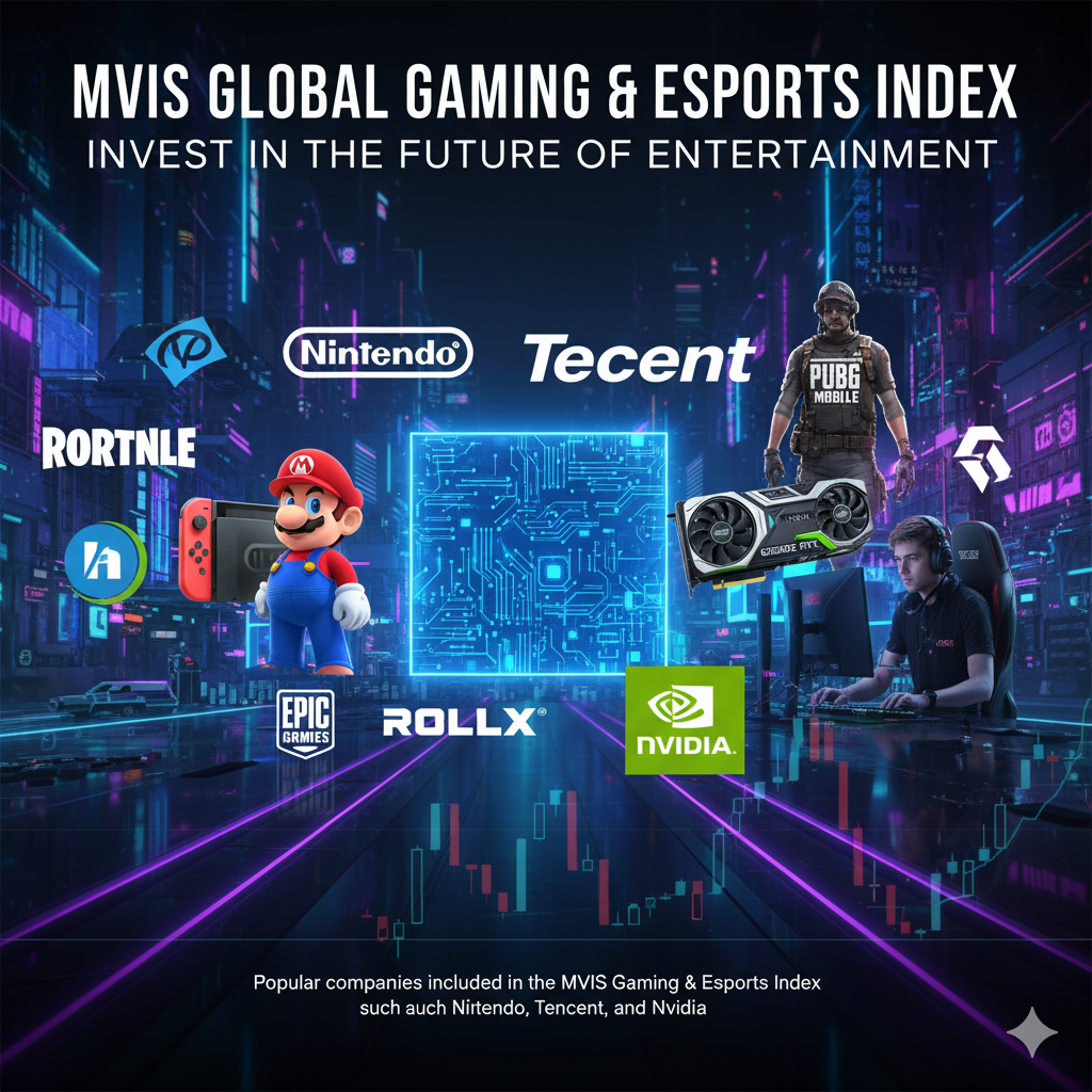 Popular companies included in the MVIS Gaming & Esports Index such as Nintendo, Tencent, and Nvidia