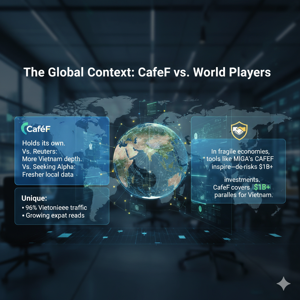 CafeF's global context: Discover why Vietnam's leading financial news source is preferred over Reuters and Seeking Alpha for local data and how it parallels tools like MIGA's CAFEF in de-risking investments.