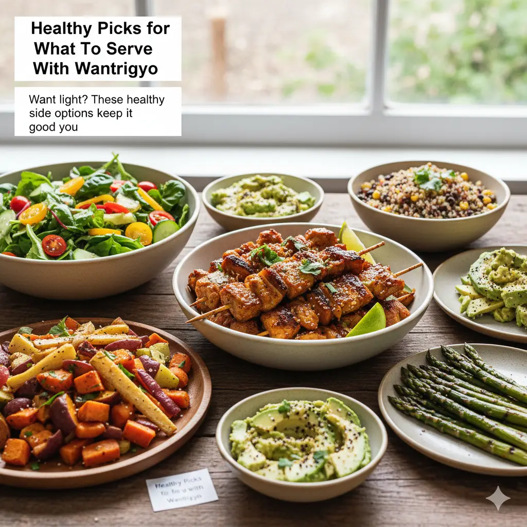 Discover delicious and healthy side dish pairings for Wantrigyo. Explore fresh salads, roasted vegetables, and quinoa bowls in this vibrant image perfect for light and wholesome meals."