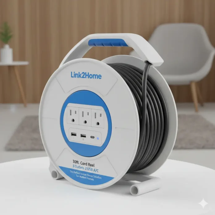 Link2Home 30ft. Cord Reel with 3 Outlets 2 USB A/C: The Perfect Indoor Power Solution for Modern Homes