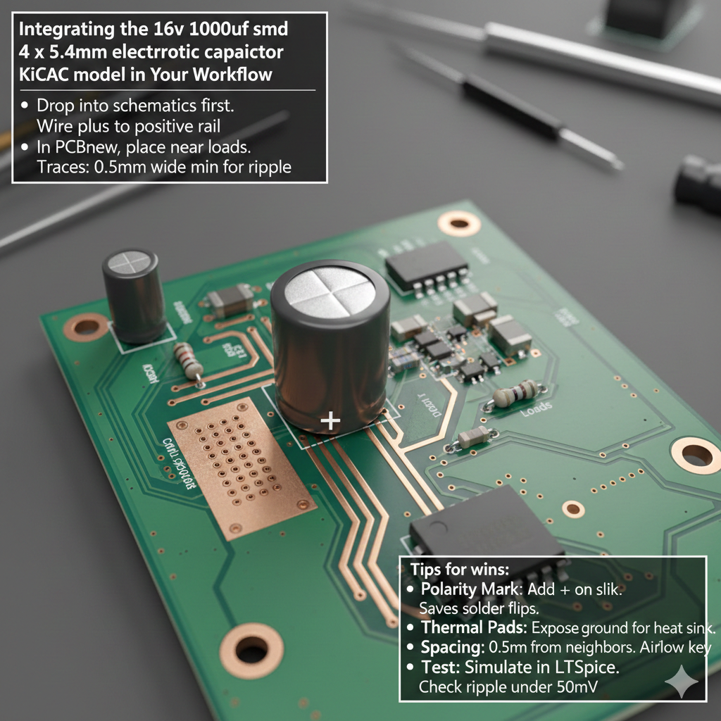 Integrating the 16v 1000uf smd 4 x 5.4mm electrolytic capacitor kicad model in Your Workflow