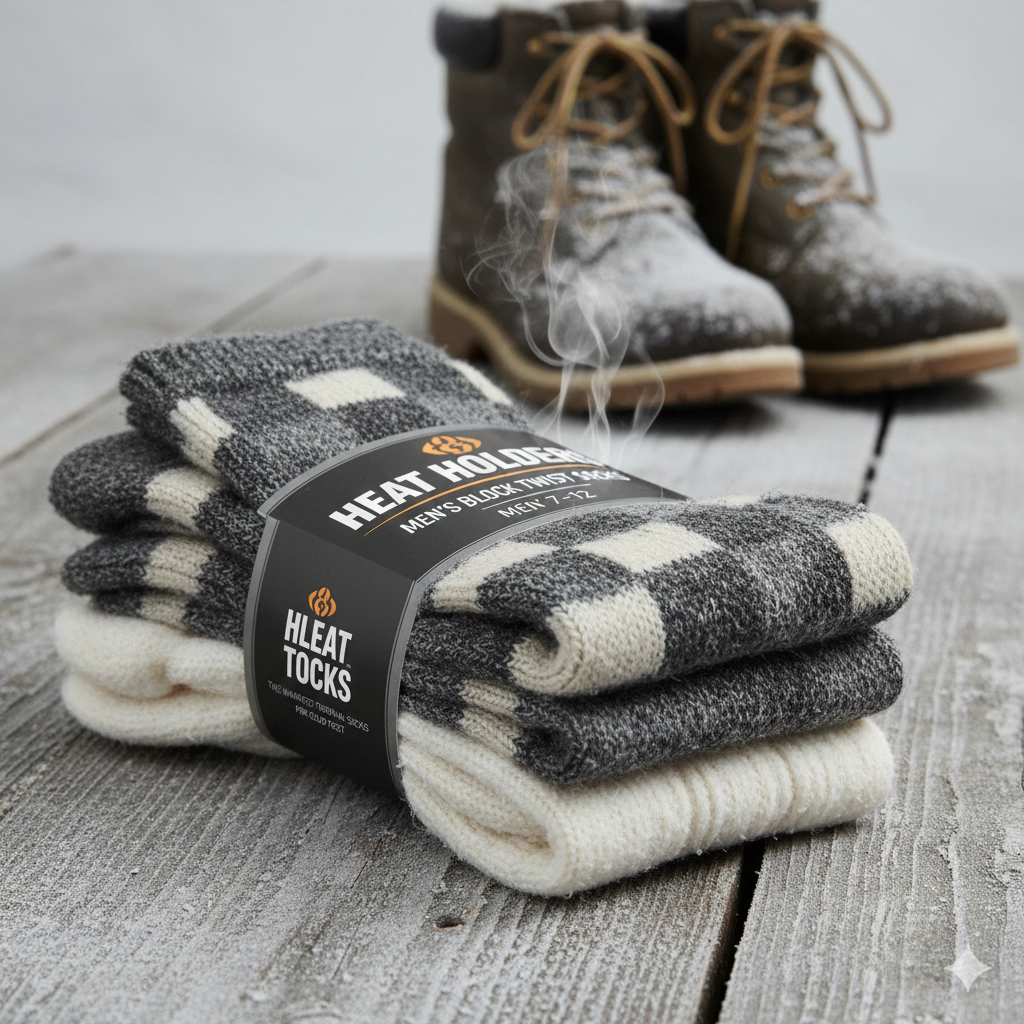 Heat Holders Men's Block Twist Socks Charcoal/Cream/Men's 7-12 – The Warmest Thermal Socks for Cold Feet